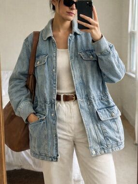 Vintage Lizwear Denim Chore Coat Utility Jacket Cotton Blue Medium